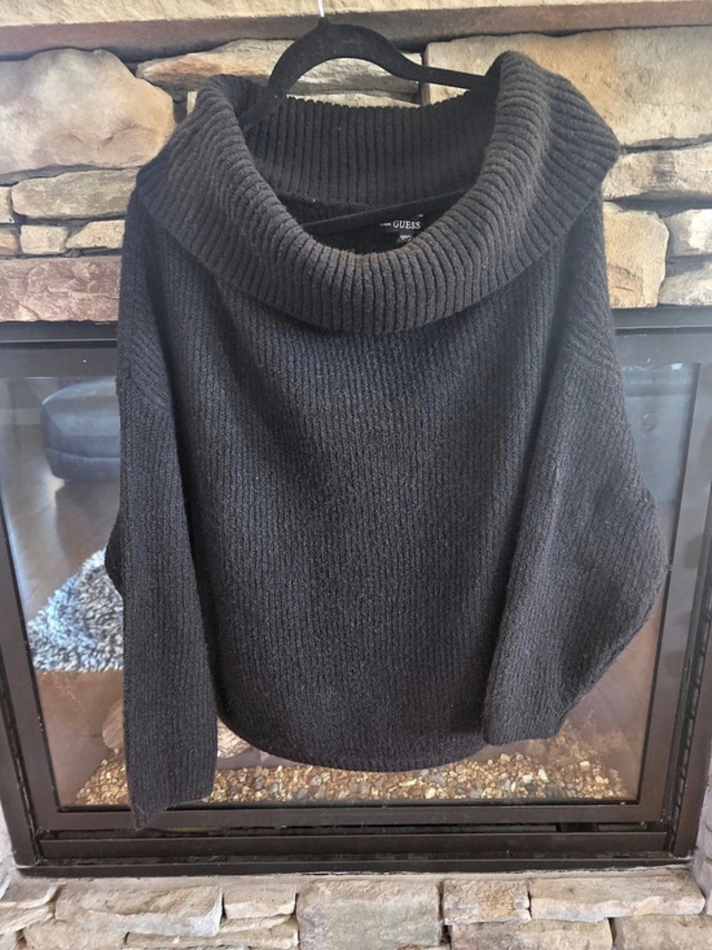 GUESS Black Cowl Neck/Off The Shoulder Sweater Size Large